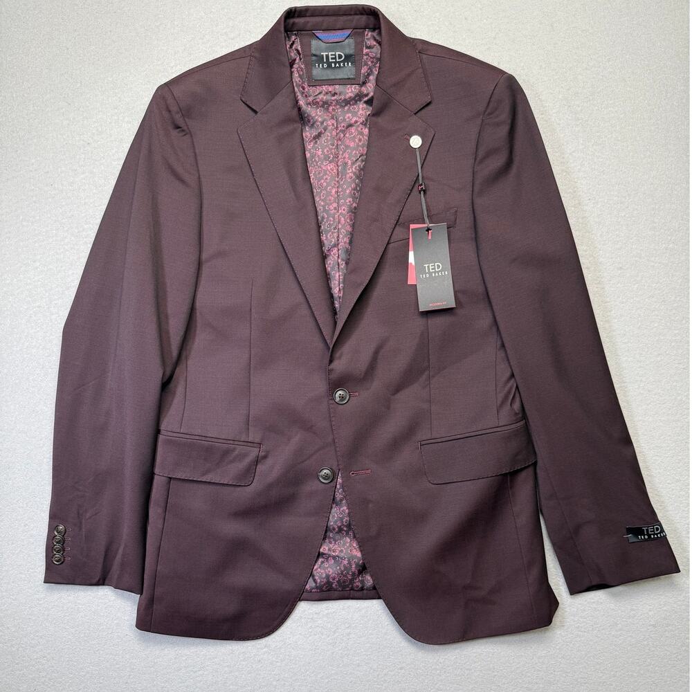 Ted Baker Men's Modern-Fit Wool-Blend Suit Jacket Bordeaux 38R $450